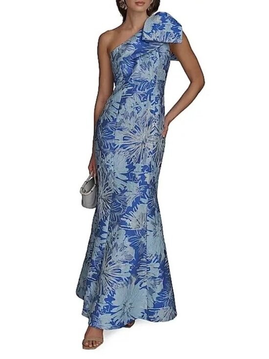 Donna Karan Dresses & Skirts - Donna Karan Dazzling Blue Multi Floral Brocade One-Shoulder Gown